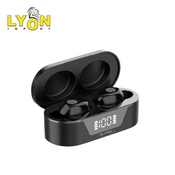 Earbuds Ultra Livianos Bluetooth C/ Base De Carga Display Marca Netmak NETMAK