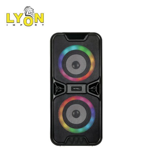 Parlante Bluetooth 4'' X2 RGB Giratorios - 5 efectos karaoke - Batería 3000mah - Pack retail - 34,6x16,8x13,5cm Parlante Bluetooth 4'' X2 RGB Giratorios - 5 efectos karaoke - Batería 3000mah - Pack retail - 34,6x16,8x13,5cm