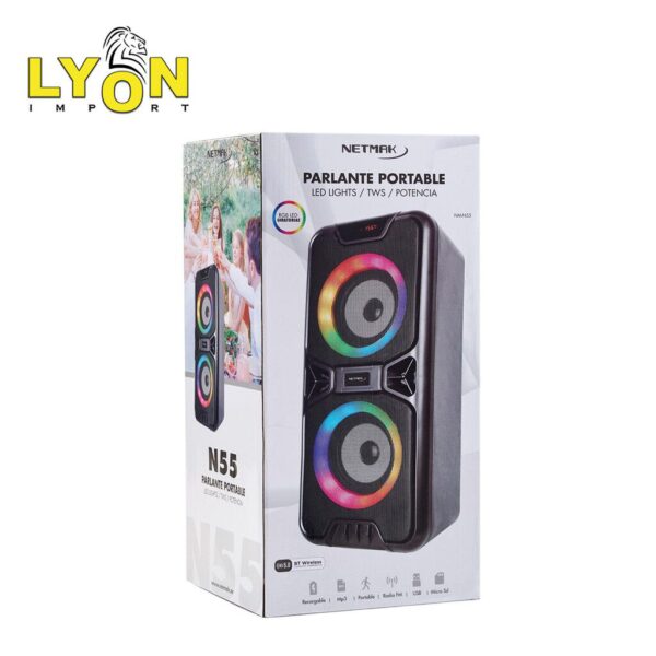 Parlante Bluetooth 4'' X2 RGB Giratorios - 5 efectos karaoke - Batería 3000mah - Pack retail - 34,6x16,8x13,5cm Parlante Bluetooth 4'' X2 RGB Giratorios - 5 efectos karaoke - Batería 3000mah - Pack retail - 34,6x16,8x13,5cm