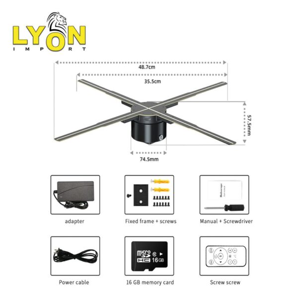 Ventilador Proyector Holograma 3D 50Cm 4 Aspas 48wts  Giro 360° New APP WIfi