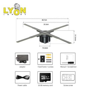 Ventilador Proyector Holograma 3D 50Cm 4 Aspas 48wts  Giro 360° New APP WIfi C/  ACRILICO