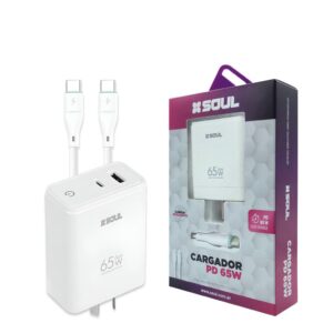 Cargador Viajero Fast Charge USB + PD 65W ''C'' a ''C''