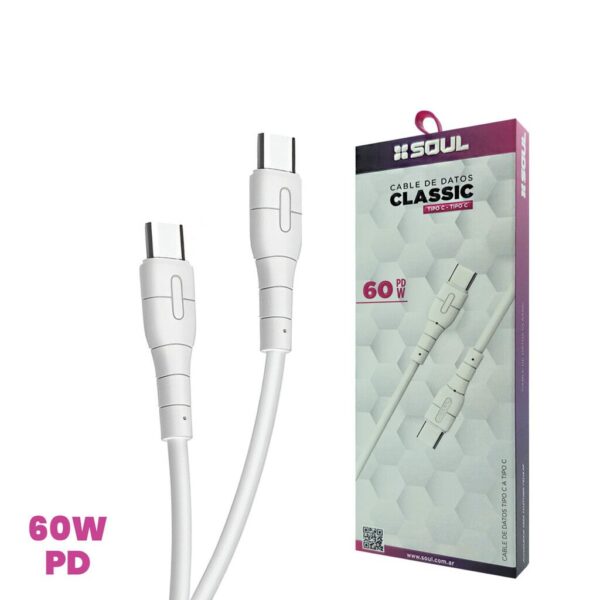 Cable Classic USB Tipo C a Tipo C PD 60w Marca SOUL -- Cable Classic USB Tipo C a Tipo C PD 60w Marca SOUL --