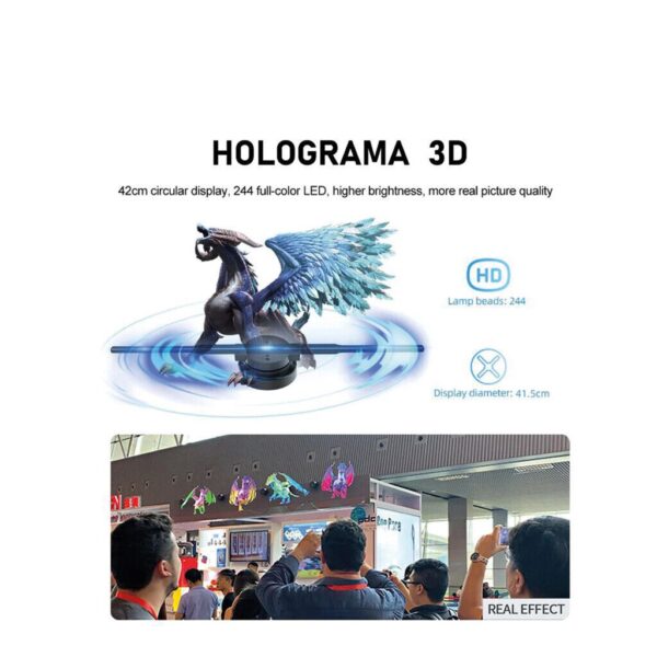 Ventilador Proyector Holograma 3D 42Cm Res. 1024X800 2 Aspas 24wts  Giro 360° New APP WIfi