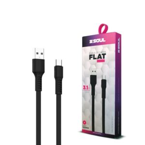 Cable Carga Rapida TC 1.2M 3.1A FLAT Negro Marca SOUL