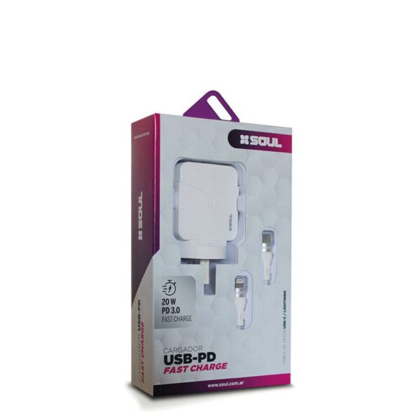 Cargador Ultra Rapido 20W 1USB QC + 1PD3.0 + Cable TC a TC SOUL