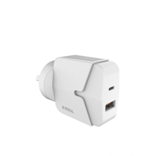 Cargador Ultra Rapido 20W 1USB QC + 1PD3.0 + Cable TC a Lightning SOUL