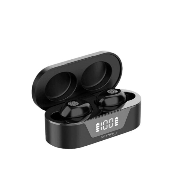 Earbuds Ultra Livianos Bluetooth C/ Base De Carga Display Marca Netmak
