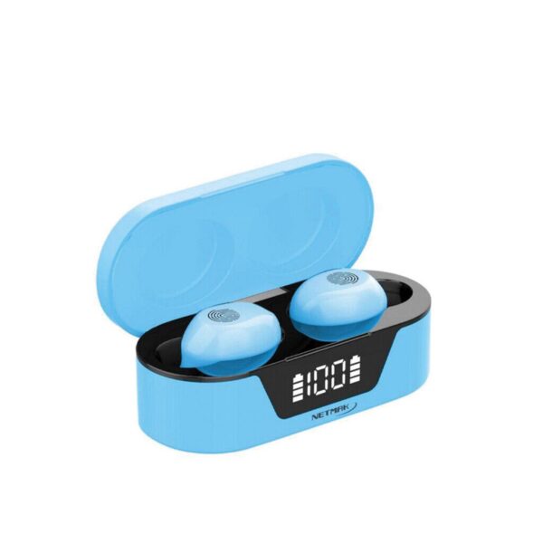 Earbuds Ultra Livianos Bluetooth C/ Base De Carga Display Marca Netmak