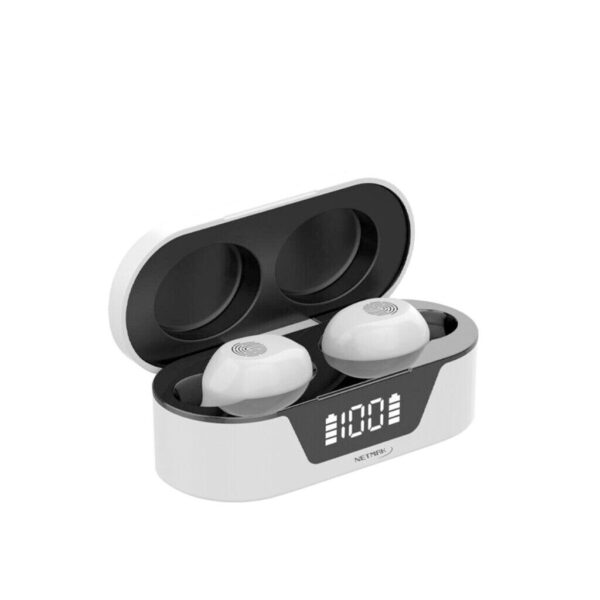 Earbuds Ultra Livianos Bluetooth C/ Base De Carga Display Marca Netmak