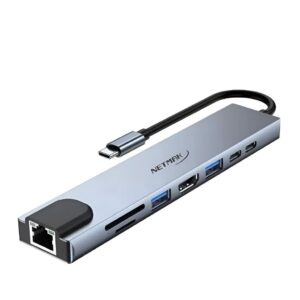 Adaptador Tipo C 8en1  Multi Hub (HDMI TV 4K + PD C 60W  + USB 3.0+ LAN + MSD)