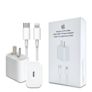 Cargador REP ORIG iPhone 14 Pro Max 20W USB-C Pata Argentina + Cable Lightning