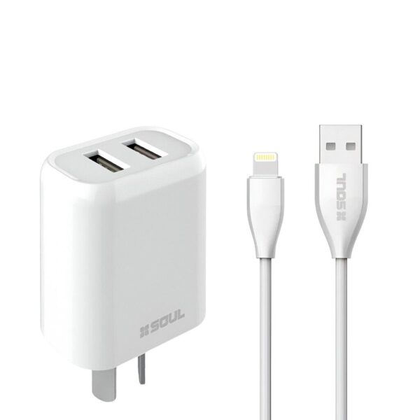 Cargador Rapido Lightning 2.4A 2USB + Cable Marca SOUL OFERTA 00