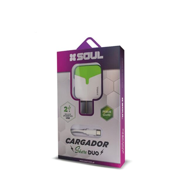 Cargador Rapido Ligthning Share DUO 2.4A 2 USB Marca SOUL Premium OFERTA 00