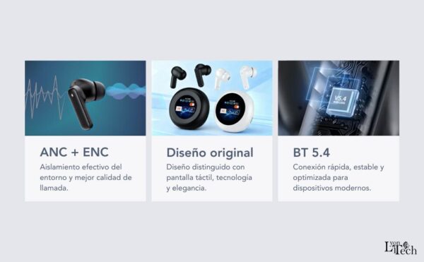 Earbuds Bluetooth C/ Base Pantalla - ANC - Comandos IA- LYONiTECH Earbuds Bluetooth C/ Base Pantalla - ANC - Comandos IA- LYONiTECH
