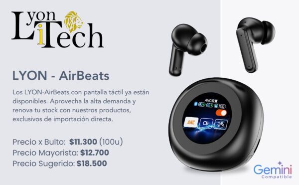 Earbuds Bluetooth C/ Base Pantalla - ANC - Comandos IA- LYONiTECH Earbuds Bluetooth C/ Base Pantalla - ANC - Comandos IA- LYONiTECH
